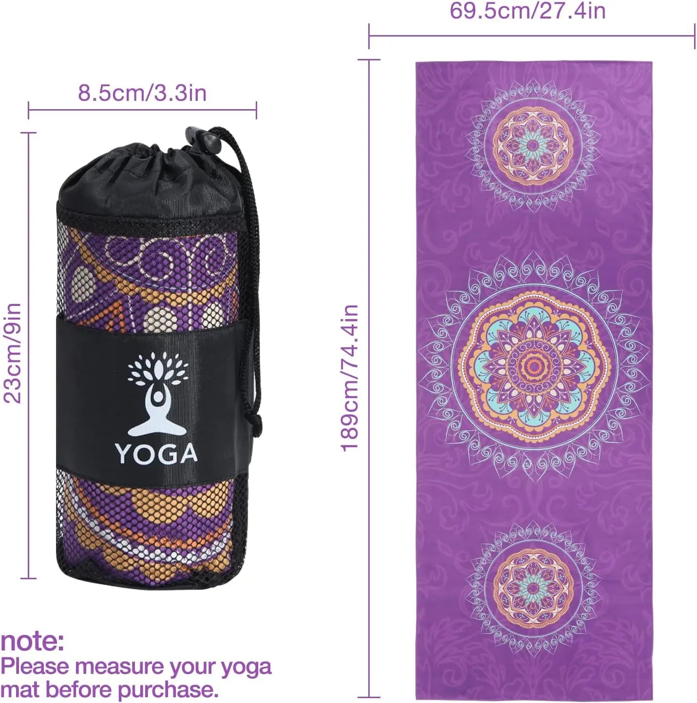 Non Slip Yoga Mat Towel With Quick Dry Corner Pocket Mandala Pattern