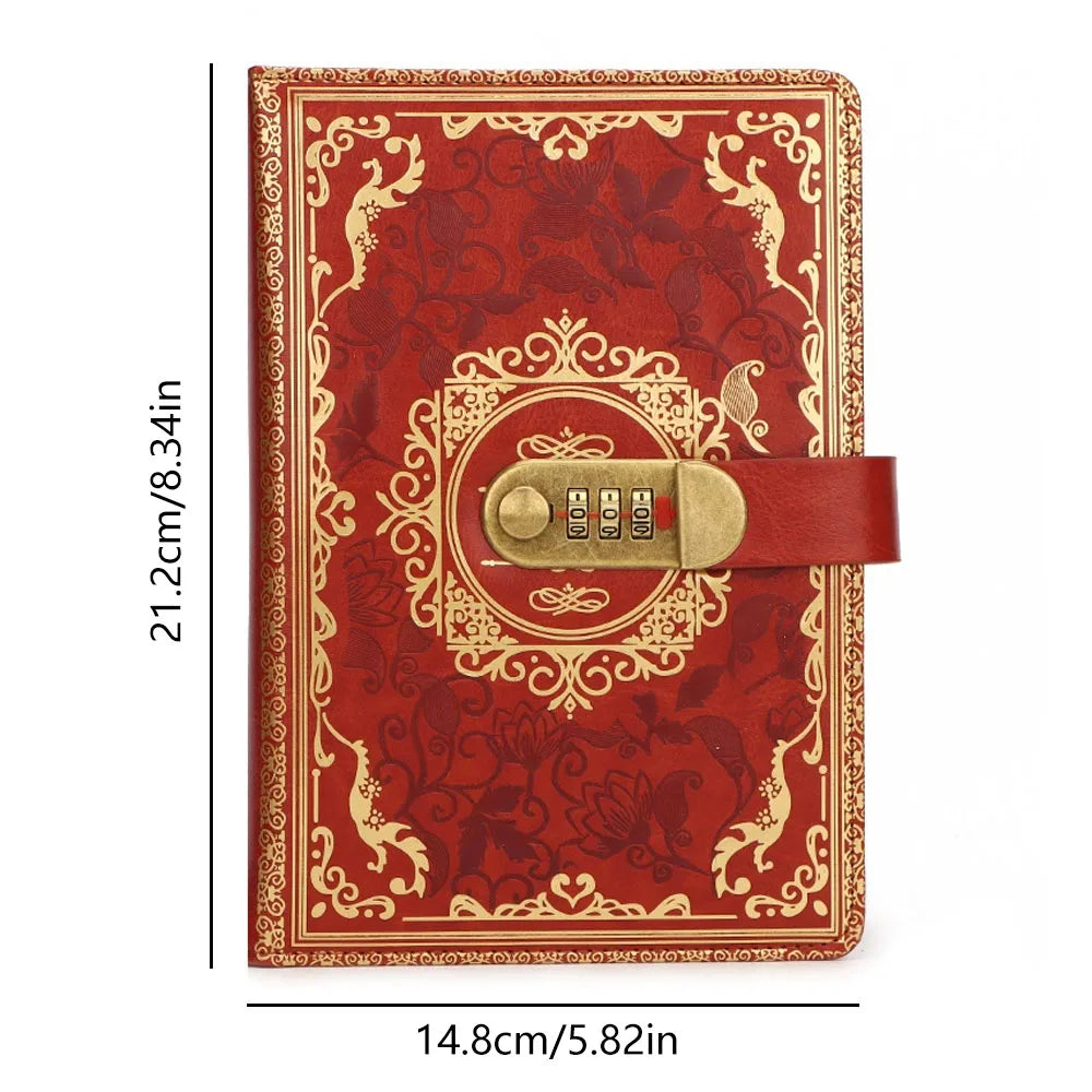 A5 Retro Digital Password Notebook Journal with Lock Diary PU Leather Privacy Notebook Sub-Password Lock Notebook Writing Book