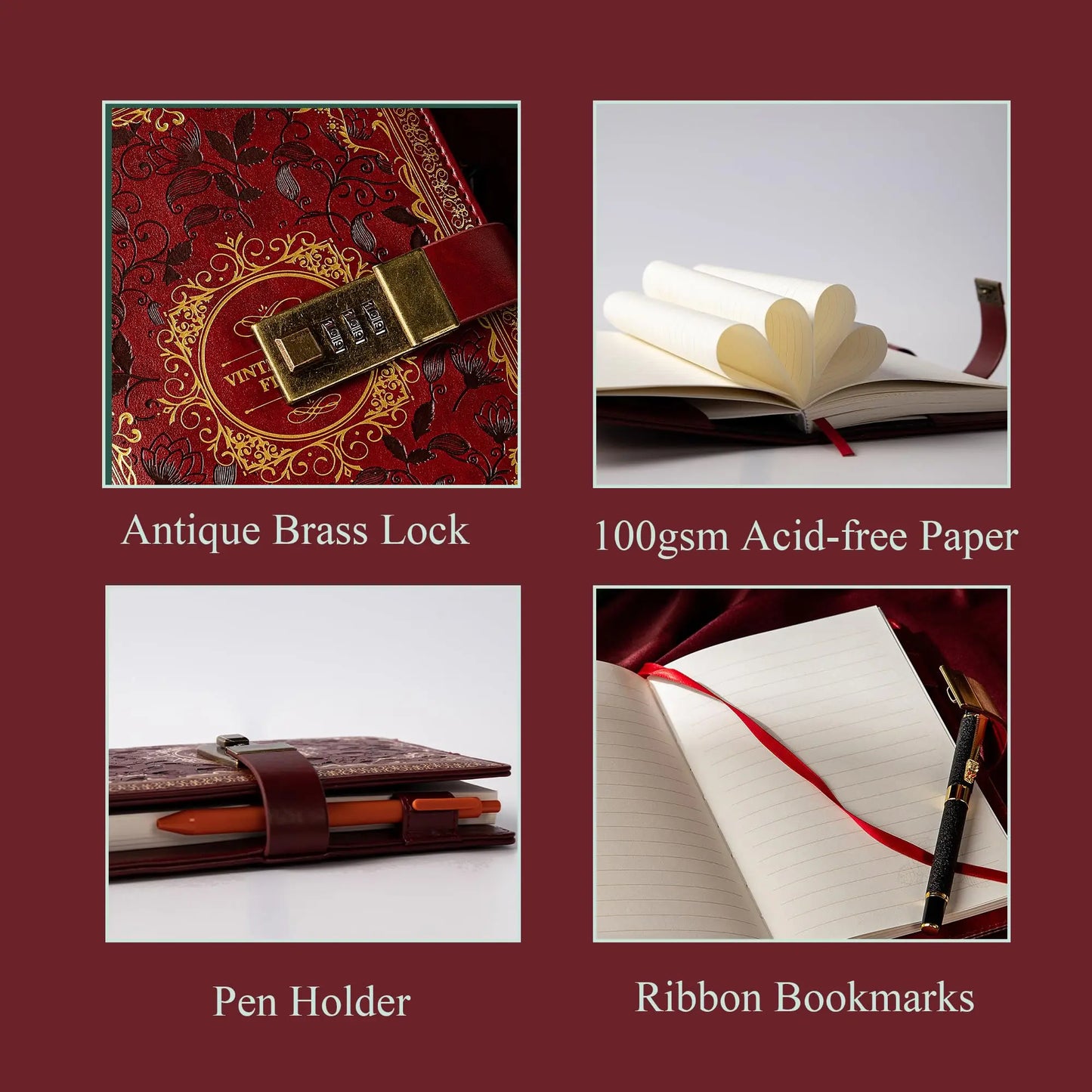 A5 Retro Digital Password Notebook Journal with Lock Diary PU Leather Privacy Notebook Sub-Password Lock Notebook Writing Book