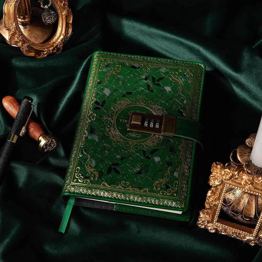 A5 Retro Digital Password Notebook Journal with Lock Diary PU Leather Privacy Notebook Sub-Password Lock Notebook Writing Book