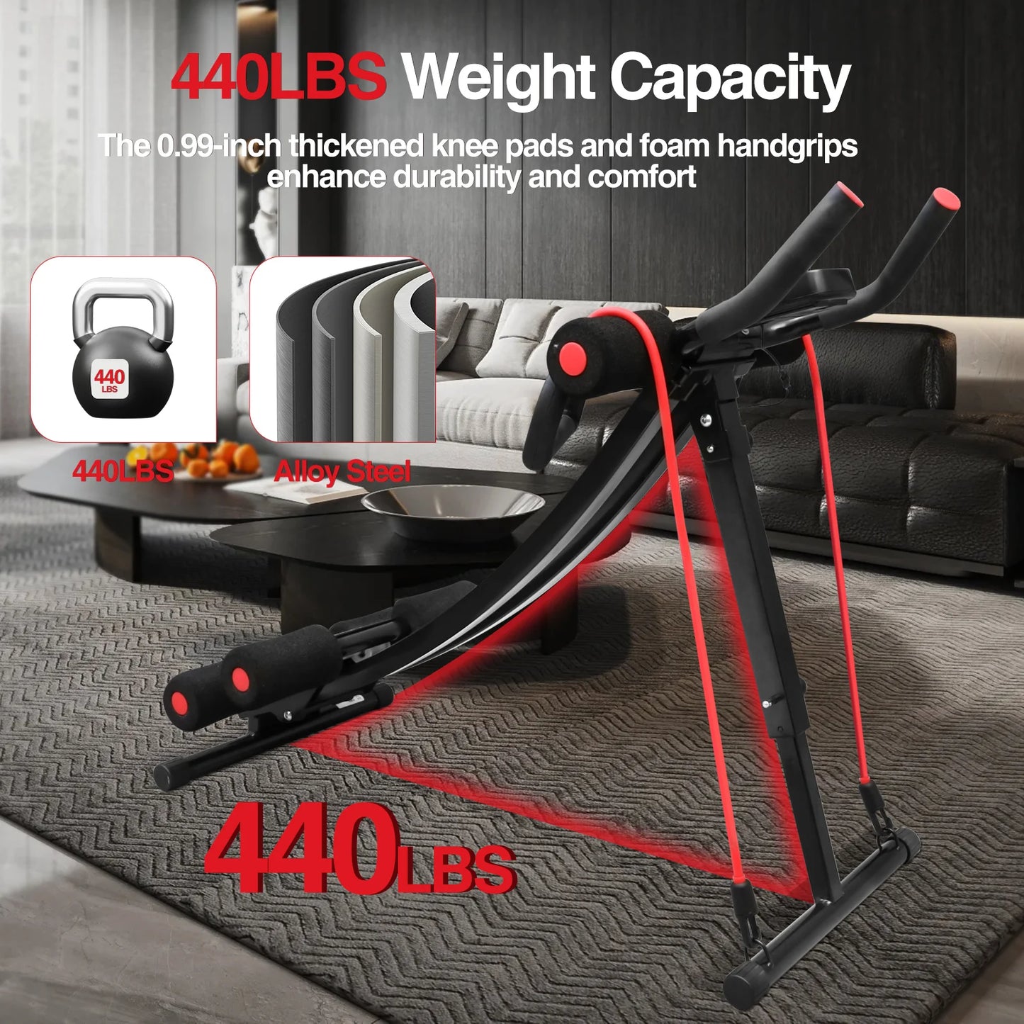 Foldable Ab Machine With Resistance Bands For Home Core Workout