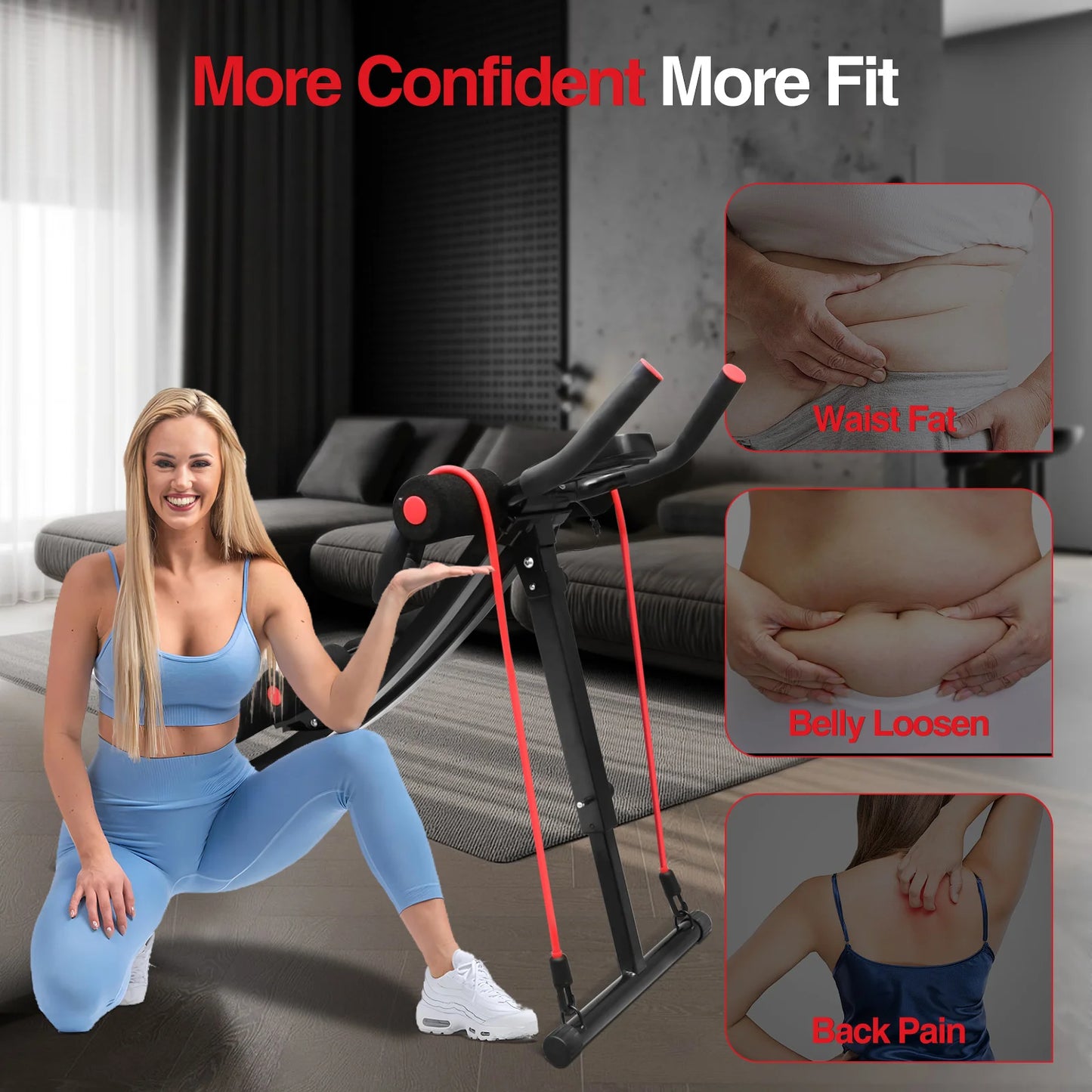 Foldable Ab Machine With Resistance Bands For Home Core Workout