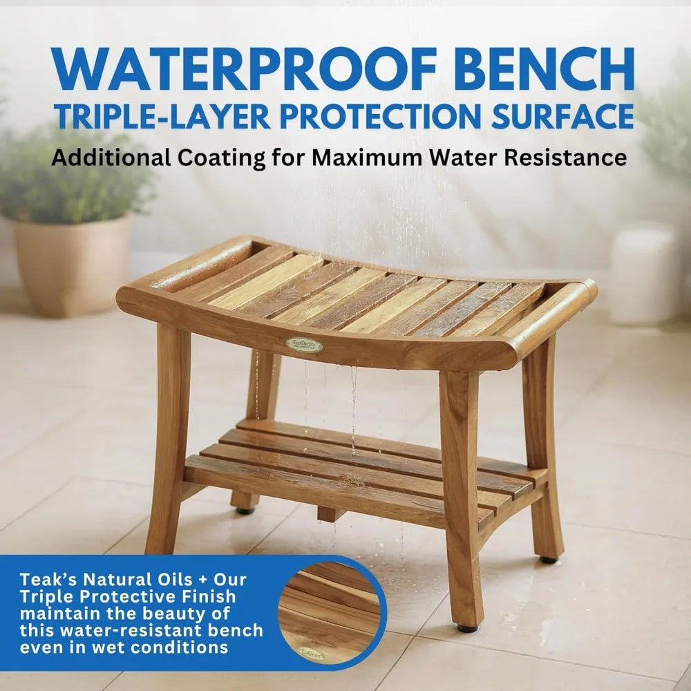 Teak Shower Bench With Storage Shelf